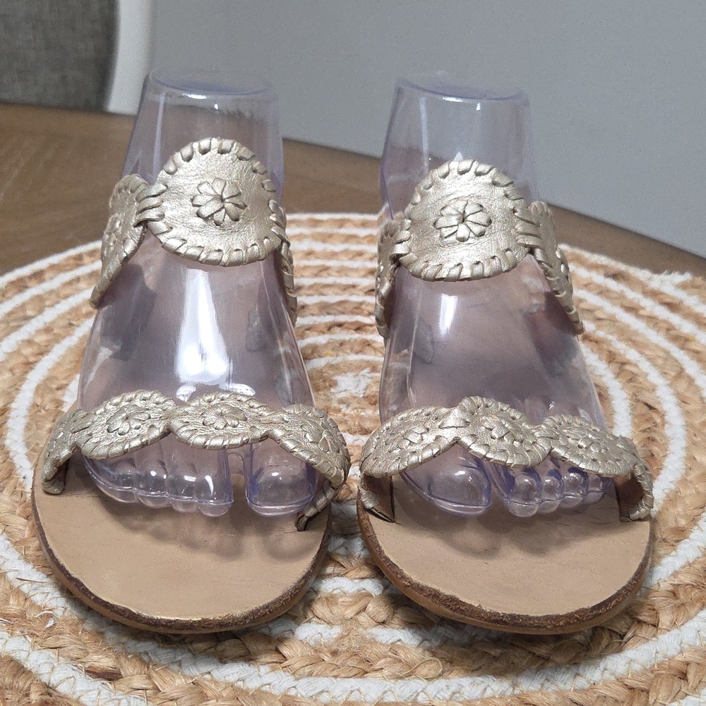 Jack Rogers Lauren II Leather Flat In Platinum, Size 8 - Picture 4 of 10